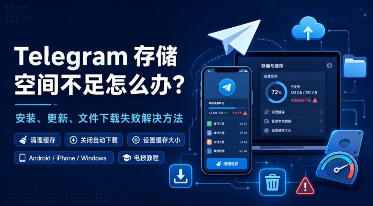 Telegram 存储空间不足怎么办?电报安装、更新和文件下载失败解决方法