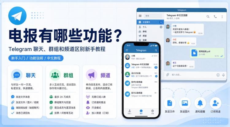 电报有哪些功能?聊天、群组和频道怎么用